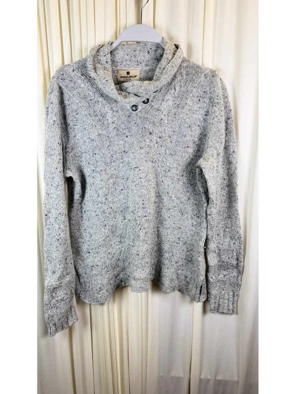 Woolrich Sweater Womens Medium Gray Heather Shawl Collar Button Knit Pullover